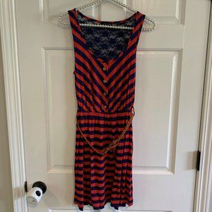 Edge Casual Chevron Striped Tank Dress w/ Belt Juniors Size M